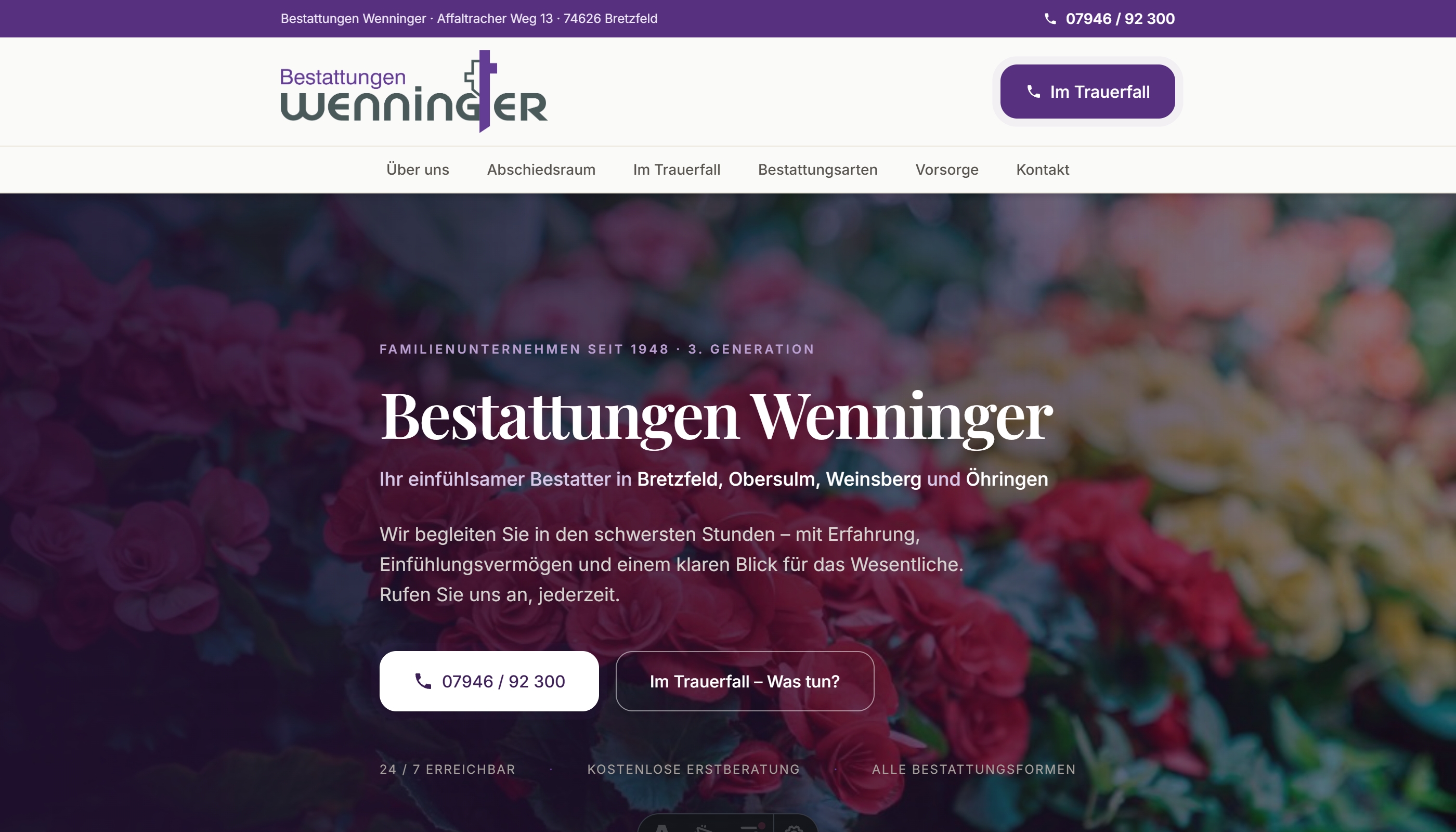 Neue Hero-Sektion der Wenninger-Webseite